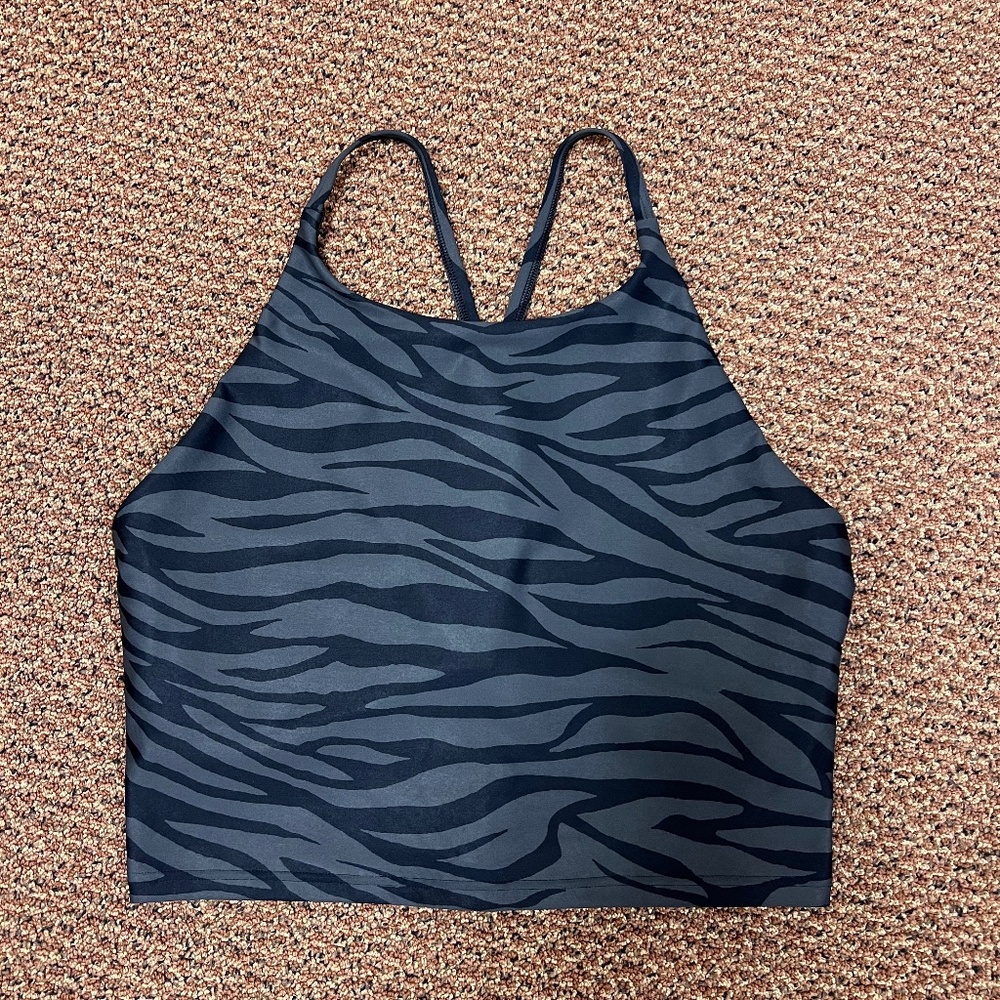 Old Navy Active Powersoft High Neck Workout Tank Top, Black Zebra Print Sz Large